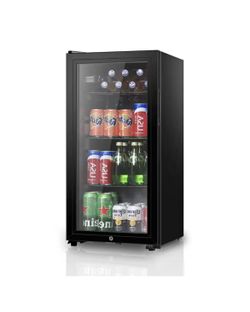 15.75 in. Single Zone Beverage and Wine Cooler in Black with Double Glass Door and Adjustable shelve
