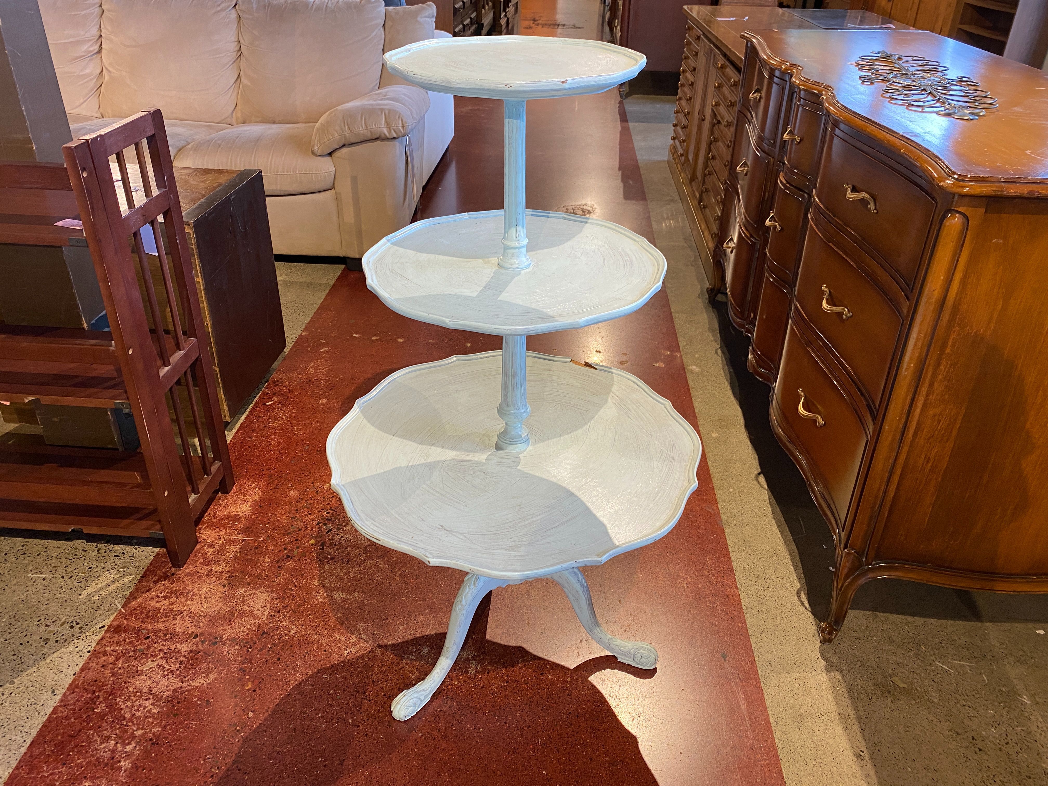 Rustic Three Tier Wood Pedestal Table
