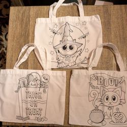"Color Your Own" Halloween Canvas Tote Bags For Kids