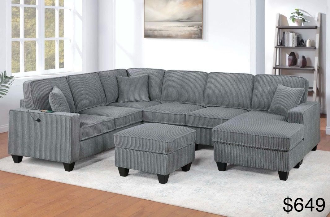 Corduroy Sectional Sofa With Ottoman