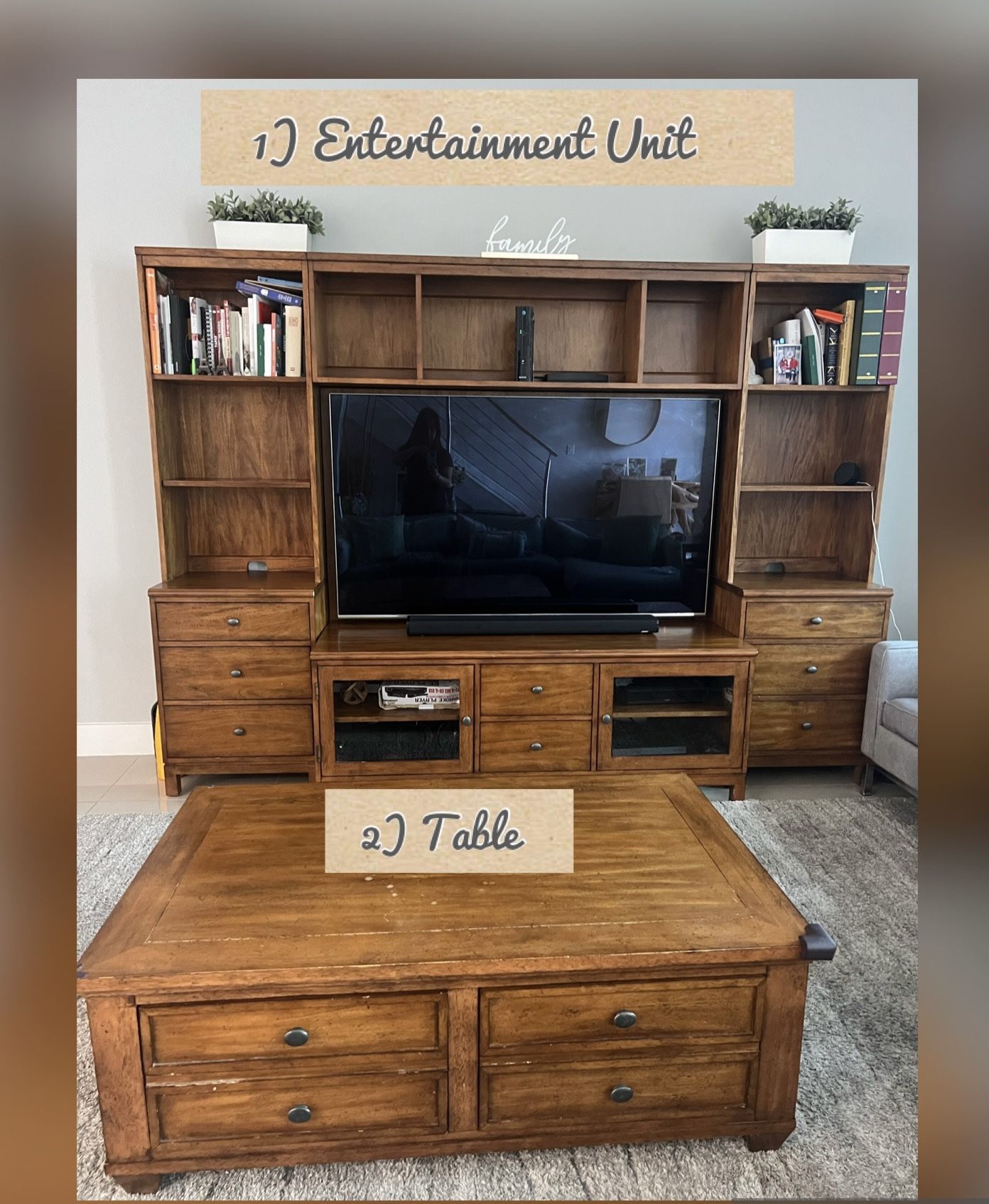 Entertainment Center, Main Table, & Coffee Table 