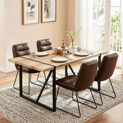 Homy Casa VEXA+STEFFEN 5PC Kitchen Dining Set 55.1" Table with 4 Brown Upholstered Dining Chairs Open Box