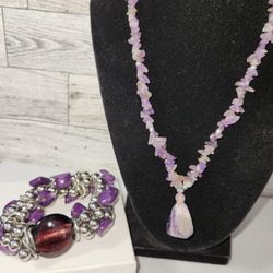 #2231, MID CENTURY AMATHYST STONES SET, NECKLACE & BRACELE.
