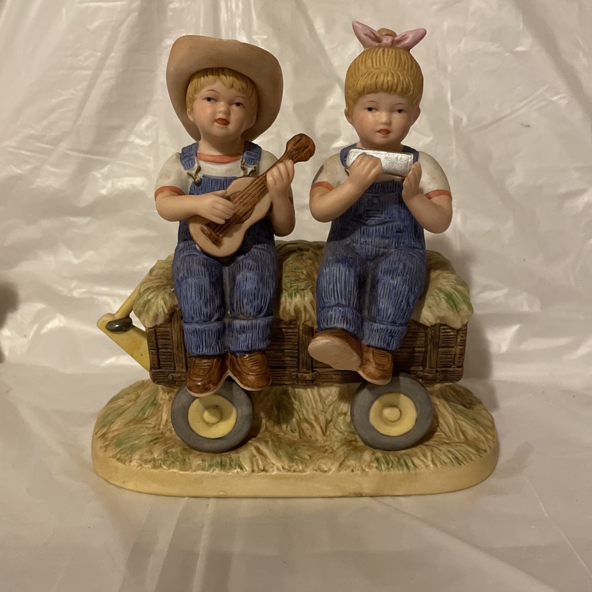 Home Interiors Denim Days #1529 - Hay Ride Denim Days - HOMCO Figurine - Vintage Collectibles - Danny and Debbie - Farm House Figurine