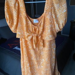 Orange & White Floral Maxi Dress With Bow