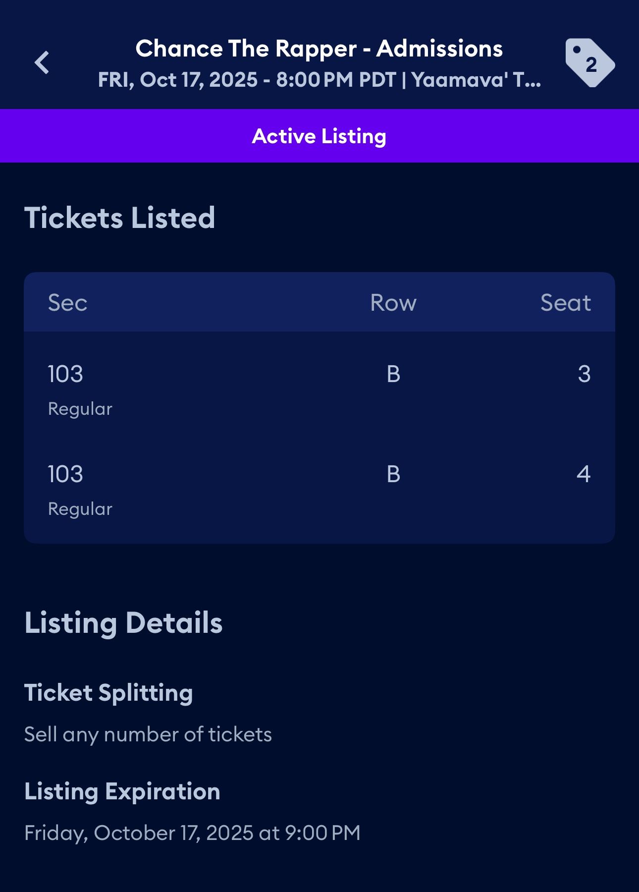 2 Tickets For Chance The Rapper