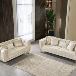 Santana Ivory Velvet Living Room Set