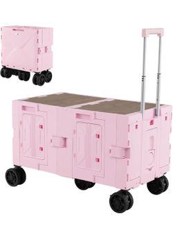 Collapsible Wagon Cart, Foldable Utility Cart with Telescoping Handle, Cup Holder, Storage Racks & Wheels, Heavy Duty Rolling Storage Trolley for Camp