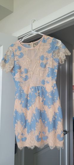 Blue and Cream Floral Lace Mini Dress (Small)