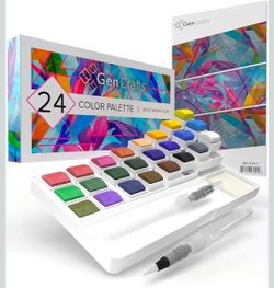 GenCrafts 24-Color Solid Watercolor Palette Set