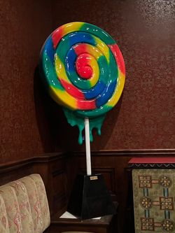 very large rainbow lollipop sculpture