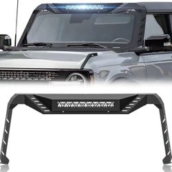 for Bronco Madmax Windshield Frame Cover with LED Light Bar Insert Front Roof Sun Visor Cowl Body Armor Compatible with 2021 2022 2023 2024 2025 Ford 
