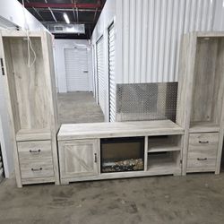 Bellaby 4-Piece Entertainment Center with Fireplace In White Wash