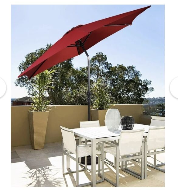 9FT Patio Umbrella Patio Market Steel Tilt W/ Crank Outdoor Yard Garden Burgundy