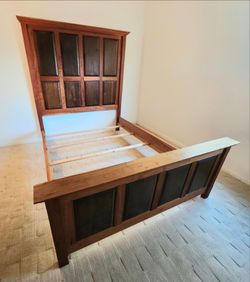 One-of-a-Kind Queen Solid Walnut & Cherry Vintage Craftsman Panel Bed