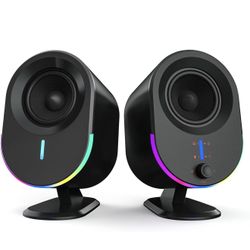 New Computer Speakers, littoak Bluetooth PC Speakers, AC Powered Gaming Speaker with 3 EQ Modes, Stereo Speakers with 6 RGB Modes, Aux in, Headphone, 