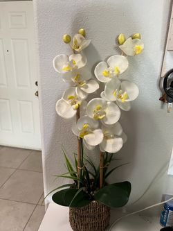 Artificial Orchid Arrangement in Woven Basket