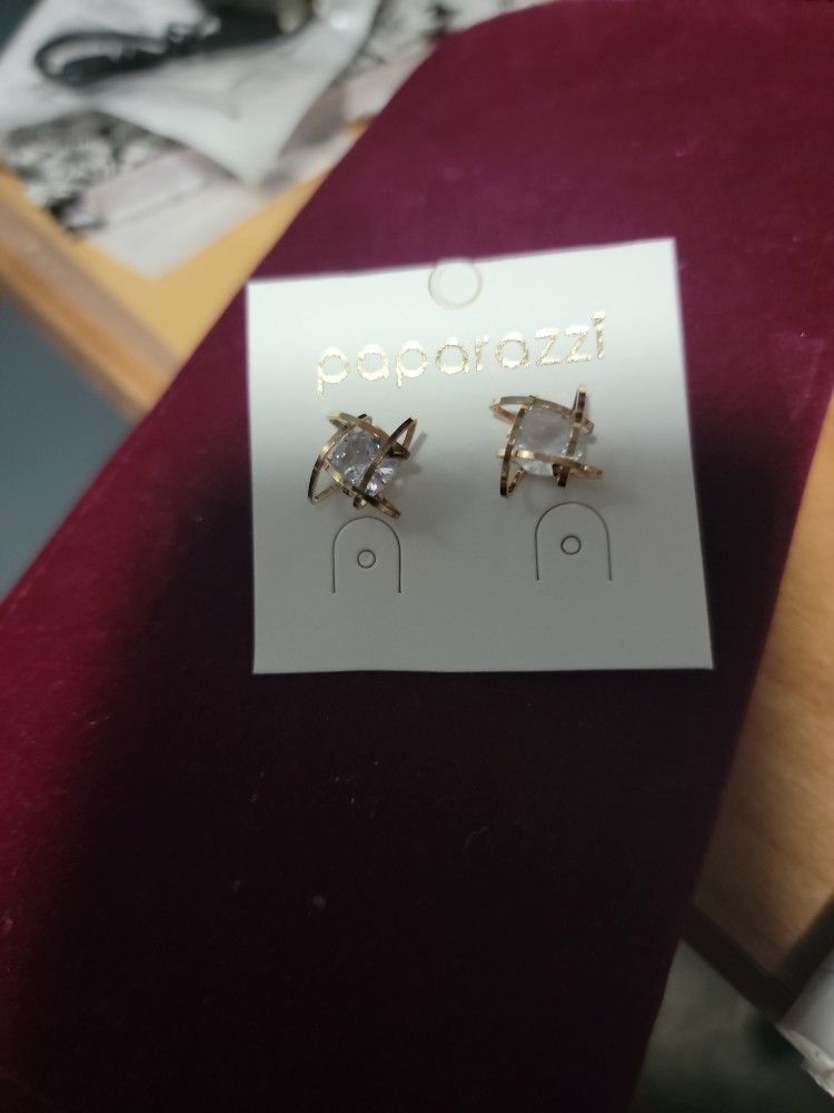 Paparazzi Gold Plated Earrings With cz Stone
