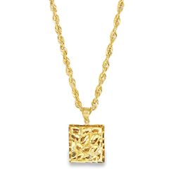 Textured Yellow Gold Pendant Chain Necklace