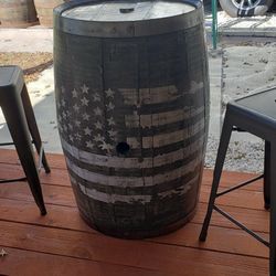 American Flag Whiskey Barrel Pub Style Table And Stools 