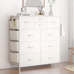 Dressers for Bedroom, Chest of 10 Drawers White Dresser with Storage Tower Cloth