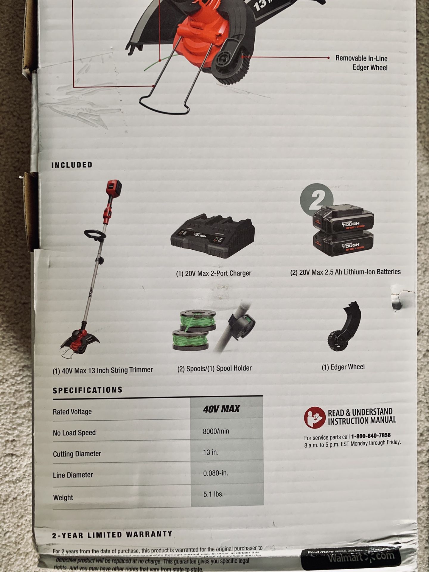 Hyper Tough Electric 40V MAX Cordless 13Inch String Trimmer & Wheeled