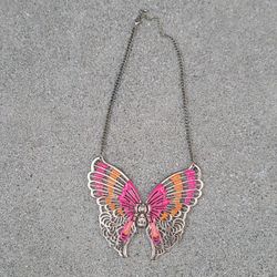 Vtg Large Butterfly Pendant Necklace