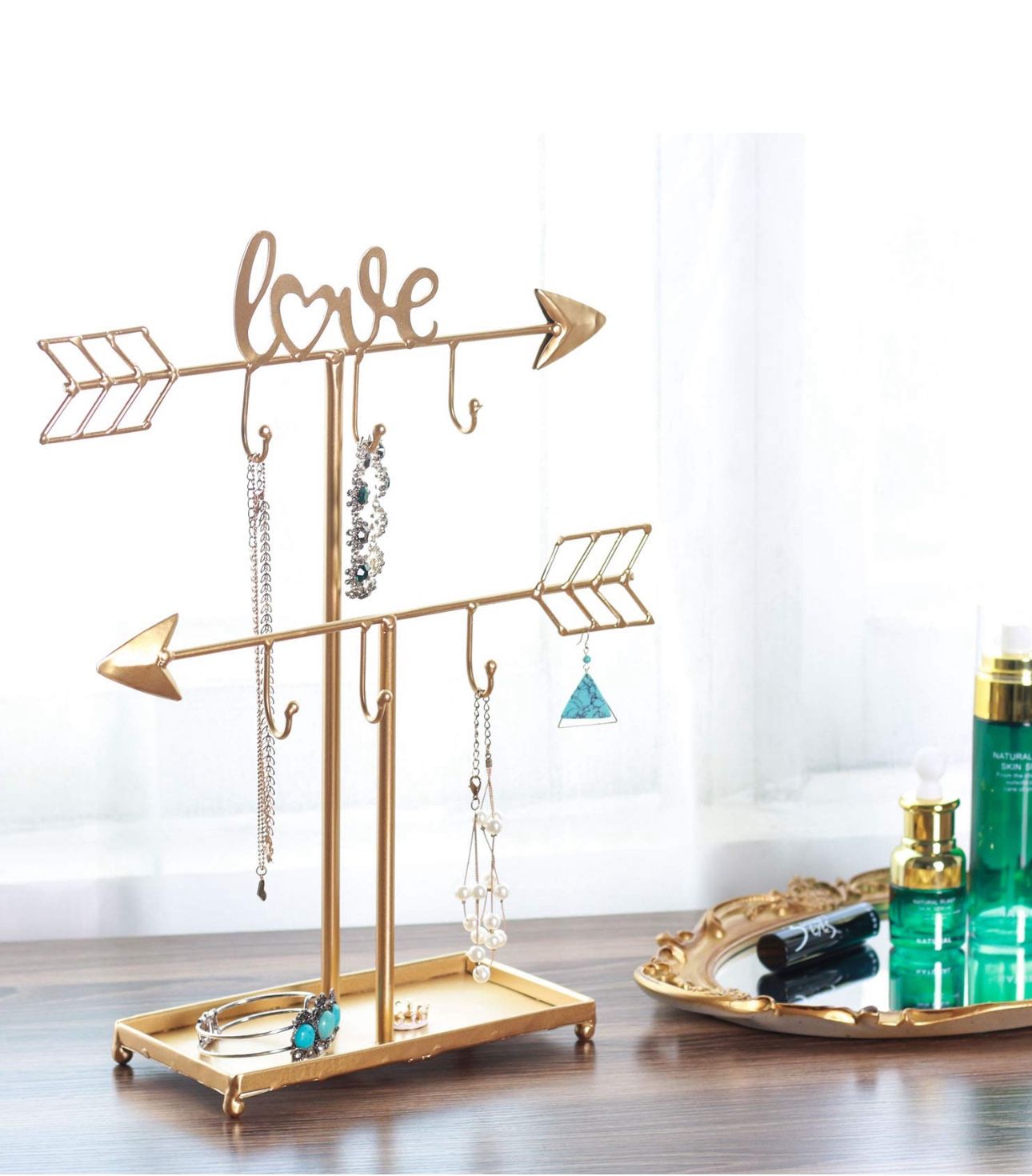 Metal Jewelry Organizer Display Tree Rack with Ring Tray New Condition 