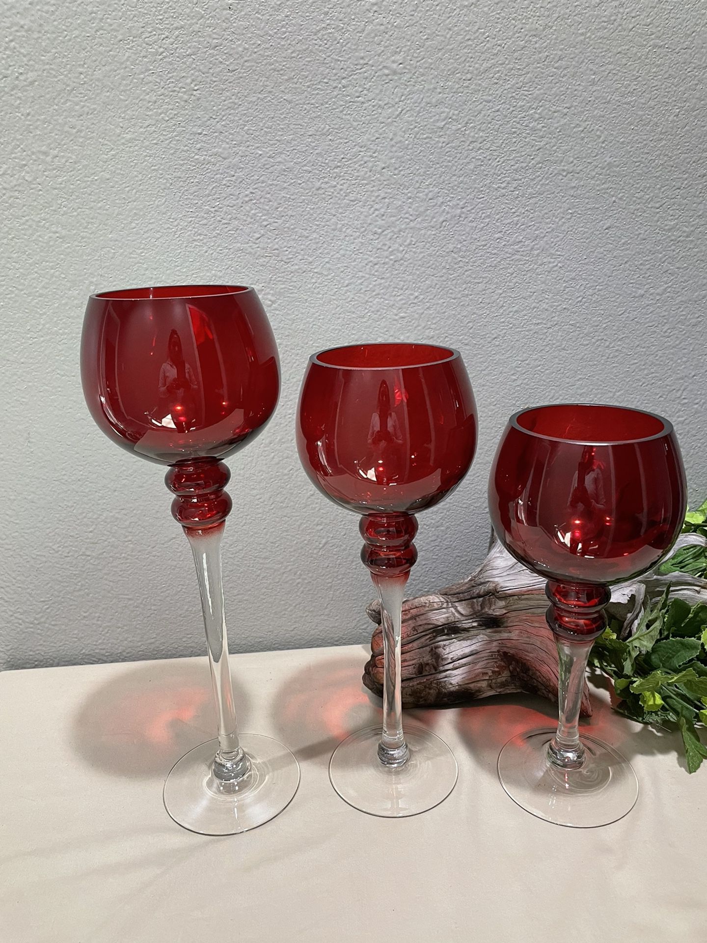 Beautiful Large Red Glass Candle Holders