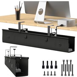 Under Desk Cable Management Tray, 40-inch No-Drill Cord Organizer with Anti-Sag Reinforced Base, Fabric Wire Management Hider for Standing Desk, Offic