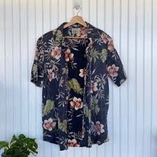 Men's Short Sleeve Hawaiian Floral Button Down Shirt Top Size L Large 