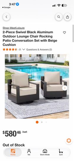 MeetLeisure 2-Piece Swivel Black Aluminum Outdoor Lounge Chair Rocking Patio Conversation Set with Beige Cushion
