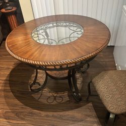 Round Wood Glass Metal Dining Table Set With 4 Chairs For Your Dining Room 