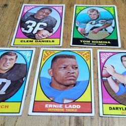 TOPPS 1967FOOTBALL TRADING CARDS. ERNIE LADD 58, REX MIRICH 32, DARYLE LAMONICA 103, TOM NOMINA 86, CLEM DANIELS 110