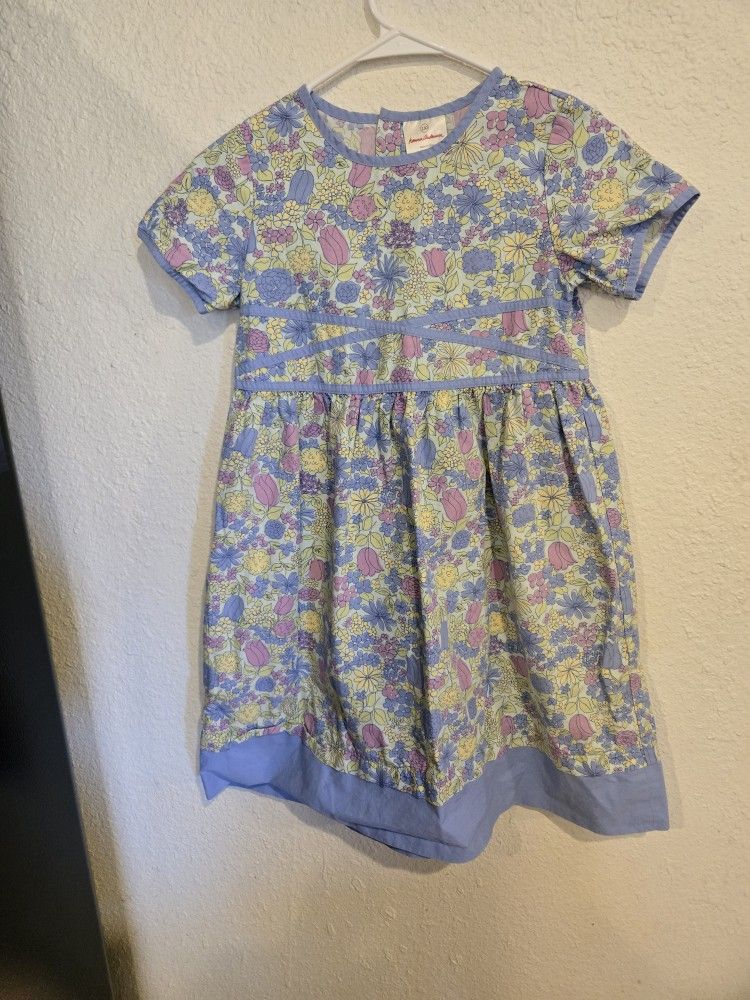 Hanna Andersson yellow and purple floral dress with purple trim and elastic waist