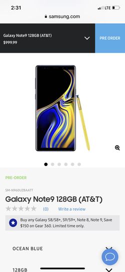 GALAXY NOTE 9 128gb blue sealed AT&T’