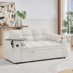 Auvsoce 65'' Convertible Queen Size Sleeper Sofa Bed.Modern Chenille Fabric Sofa with Pull Out Bed