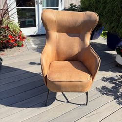 Tan Leather Wingback Accent Chair