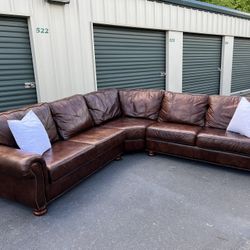 Brown Leather Sectional Sofa Couch 