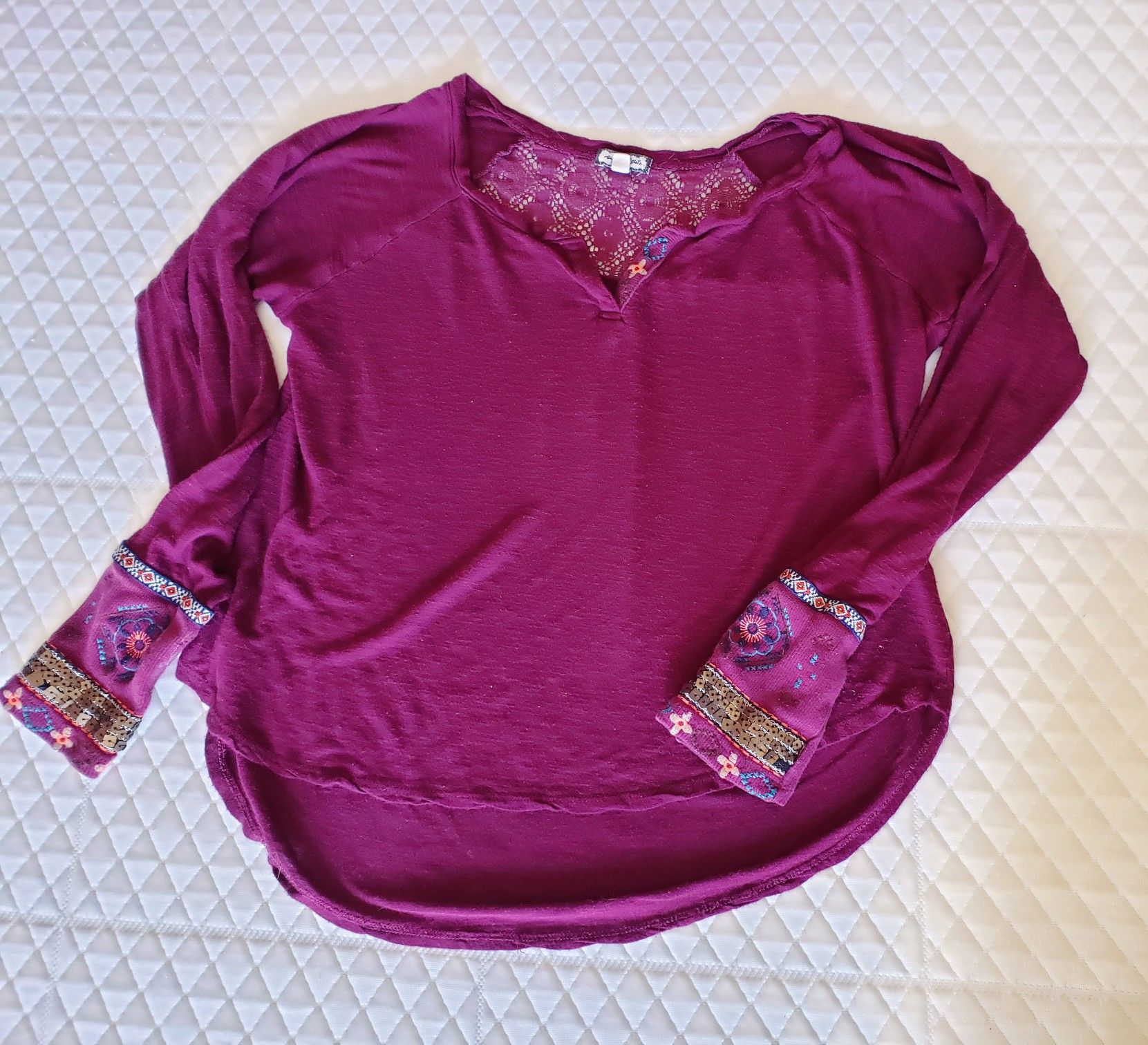 Long-sleeved Embroidered Plum Colored Blouse