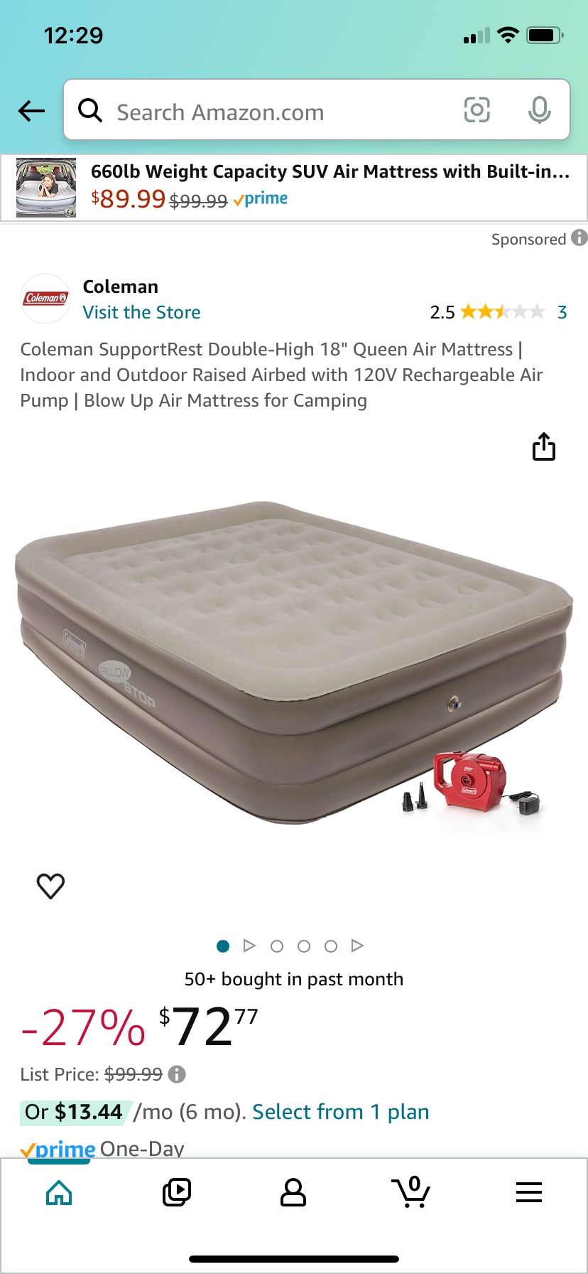 Coleman GuestRest 18" Plush Top Double High Air Mattress Airbed with I