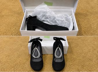 Black Suede Heels with Pearl Ankle Strap
