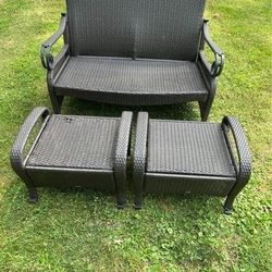 Hampton Bay Faux Rattan Outdoor Couch and 2 Ottomans *