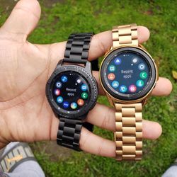 Galaxy Watch 46mm 45mm 44mm are available $160! Any of them. All gold. All black. All silver Galaxy Wear app needed work on iPhone as well. Brand new 