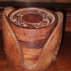 Vintage 7 Piece Hand carved Coaster Set