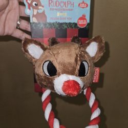 Rudolph The Red Nose Reindeer Sqeaky & Rope Dog Toy, Brown
