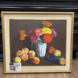 Painting with picture of artist 