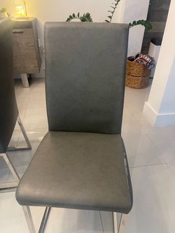 6 Gray Dining Chairs with Chrome Legs