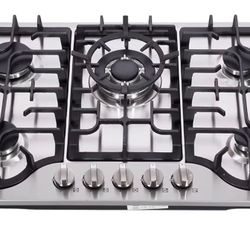 New 30” Gas Cooktop Stainless Steel 5 Burners Stovetop