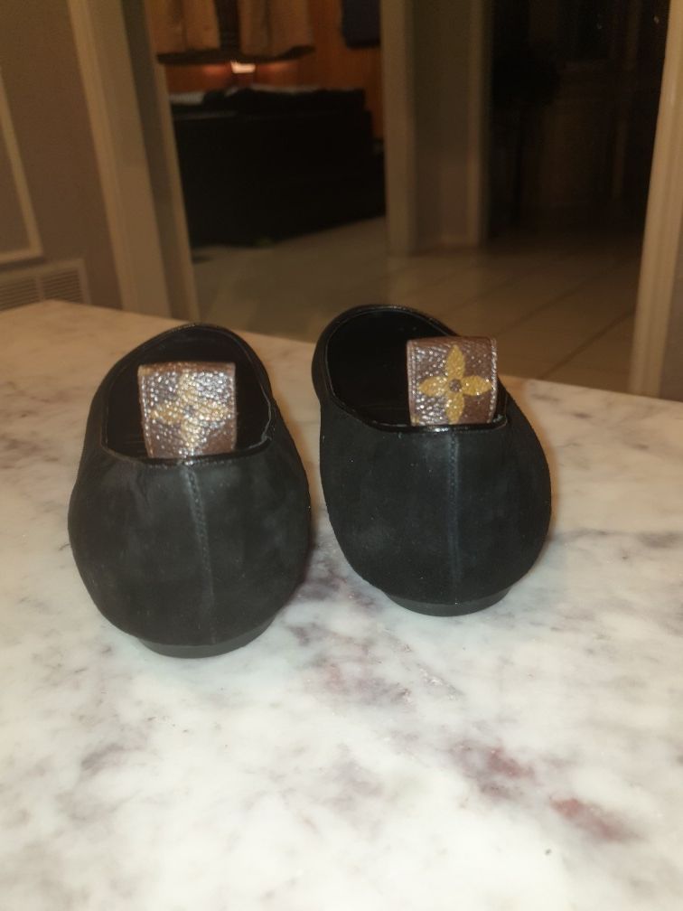 Authentic Louis Vuitton Suede Flats with LV monogram on tab